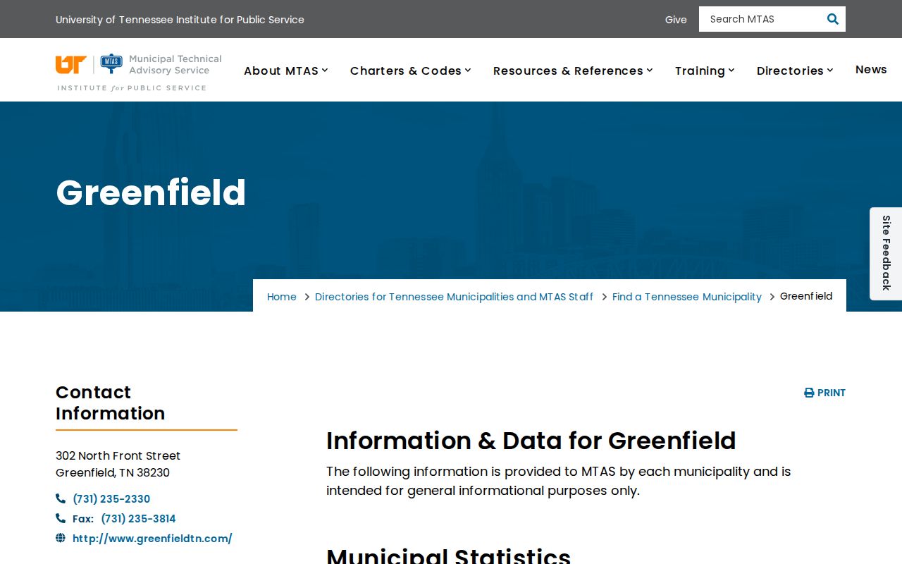 MTAS Greenfield city and municipal court directory