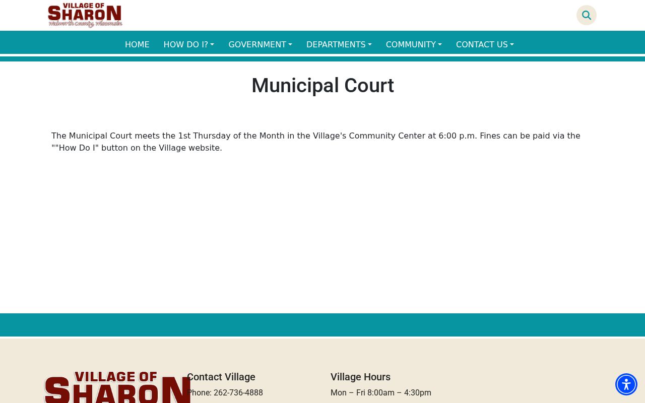 Village of Sharon municipal court schedule and payment information