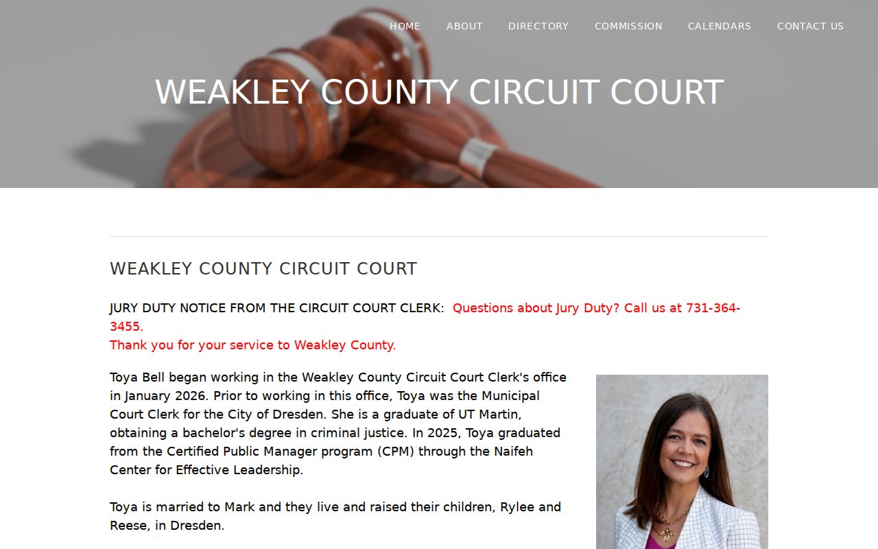 Weakley County court docket Circuit Court Clerk information